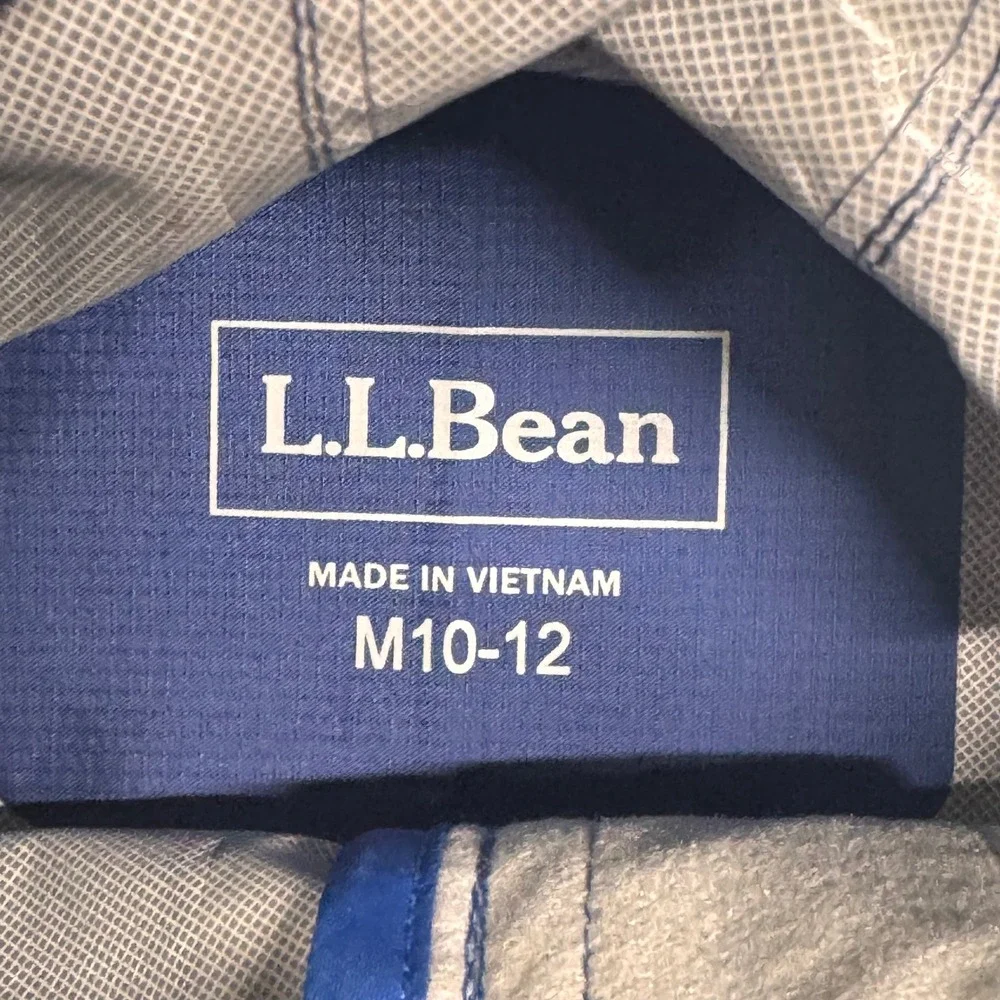 LL Bean Kids TEK2.5 Rain Jacket‎ Blue Waterproof Hooded Shell Size M 10-12